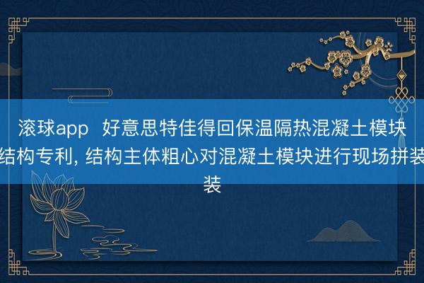 滚球app  好意思特佳得回保温隔热混凝土模块结构专利， 结构主体粗心对混凝土模块进行现场拼装