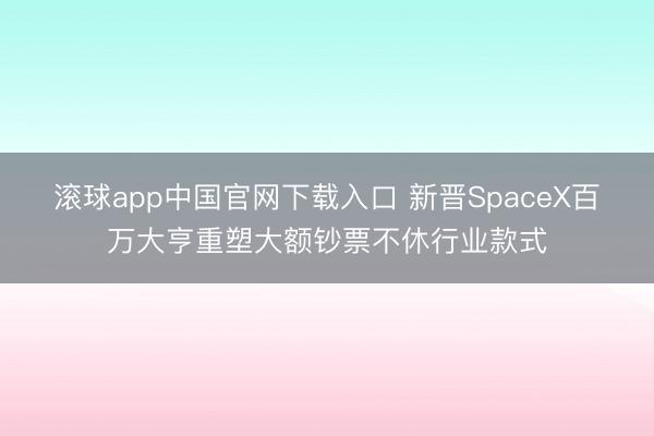 滚球app中国官网下载入口 新晋SpaceX百万大亨重塑大额钞票不休行业款式