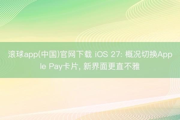 滚球app(中国)官网下载 iOS 27: 概况切换Apple Pay卡片, 新界面更直不雅